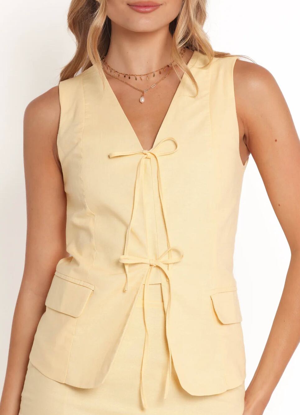 PETAL + PUP Meara Tie Front Vest Top Yellow Size Medium